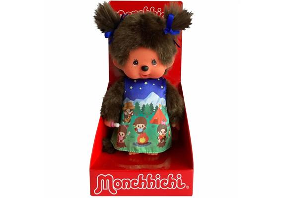 Monchhichi Plüschfigur Mädchen Camping Kleid braun 20 cm