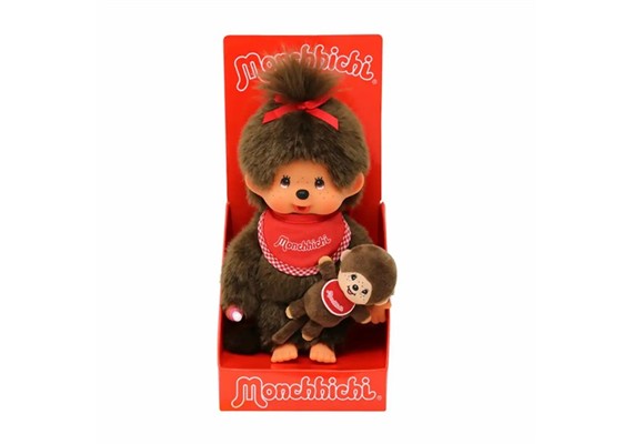 Monchhichi Plüschfigur Mädchen mit Mini rot/braun 20 cm