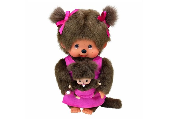 Monchhichi Plüschfigur Mutter mit Kind lila/ braun 20 cm