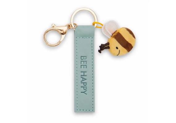 Nici Schlüsselanhänger Bee happy Kunstlederband mit Biene türkis 10 cm