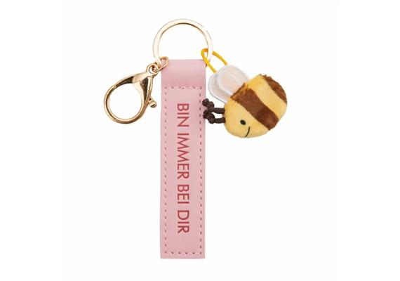 Nici Schlüsselanhänger Bin immer bei dir Kunstlederband mit Biene rosa 10 cm