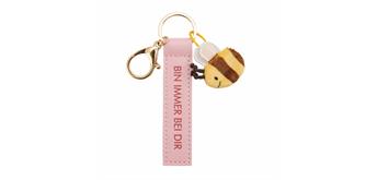 Nici Schlüsselanhänger Bin immer bei dir Kunstlederband mit Biene rosa 10 cm