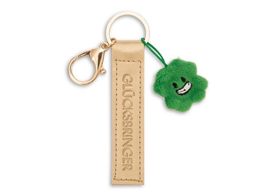 Nici Schlüsselanhänger Glücksbringer Kunstlederband mit Kleeblatt gold 10 cm