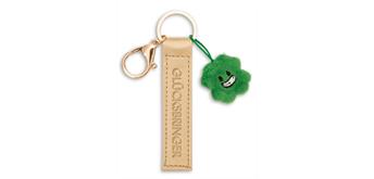 Nici Schlüsselanhänger Glücksbringer Kunstlederband mit Kleeblatt gold 10 cm