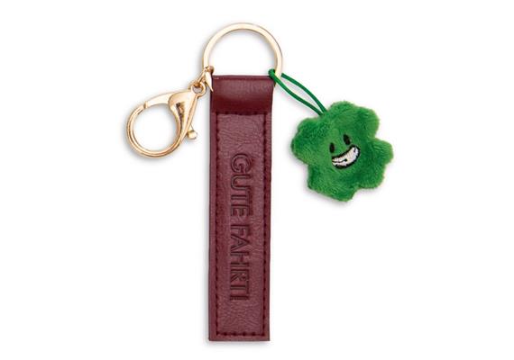 Nici Schlüsselanhänger Gute Fahrt! Kunstlederband mit Kleeblatt rot 10 cm