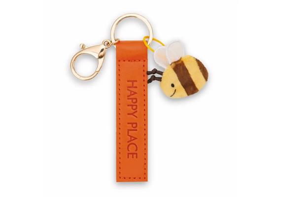 Nici Schlüsselanhänger Happy Place Kunstlederband mit Biene orange 10 cm
