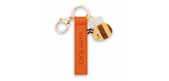 Nici Schlüsselanhänger Happy Place Kunstlederband mit Biene orange 10 cm