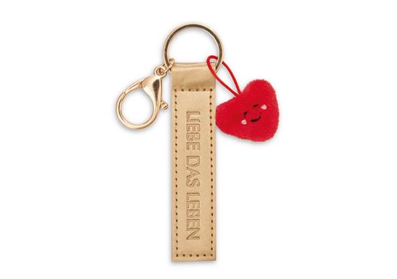 Nici Schlüsselanhänger Liebe das Leben Kunstlederband mit Herz gold 10 cm