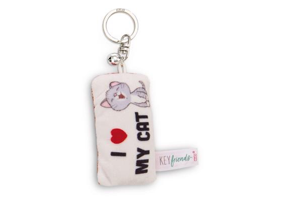 Nici Schlüsselanhänger Mini Plüschkissen I love my cat mit Glöckchen 8 cm