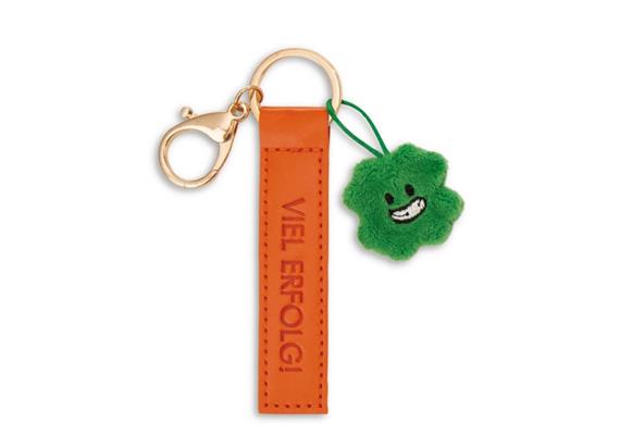 Nici Schlüsselanhänger Viel Erfolg! Kunstlederband mit Kleeblatt orange 10 cm