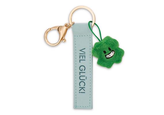 Nici Schlüsselanhänger Viel Glück! Kunstlederband mit Kleeblatt türkis 10 cm