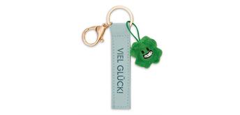Nici Schlüsselanhänger Viel Glück! Kunstlederband mit Kleeblatt türkis 10 cm