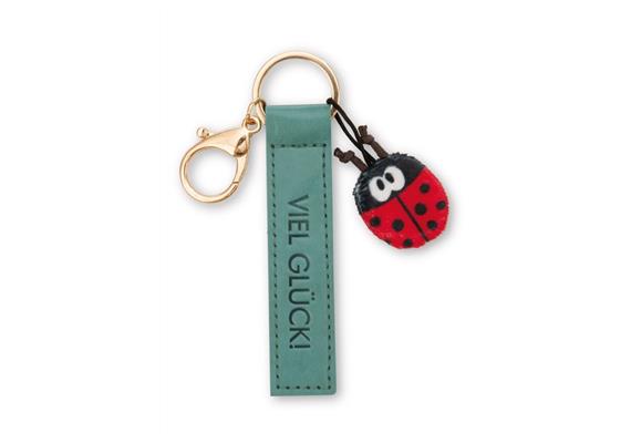 Nici Schlüsselanhänger Viel Glück! Kunstlederband mit Marienkäfer grün 10 cm