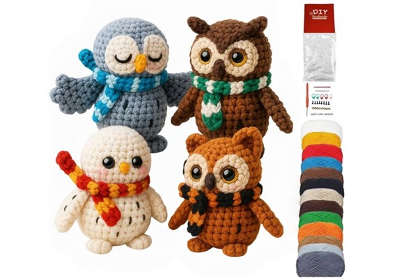 Noname 2604-004 DIY Häkelset - 4 Eulen ANLEITUNG NUR ENGLISCH