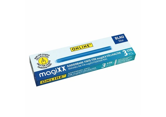 Online 17107/12 Tintenpatronen magiXX radierbar blau 3 Stück