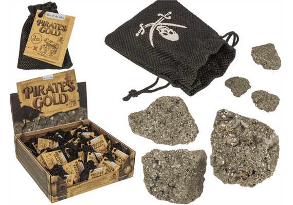 Ootb Pyritsteine Piratengold, 3 Steine im Samtbeutel