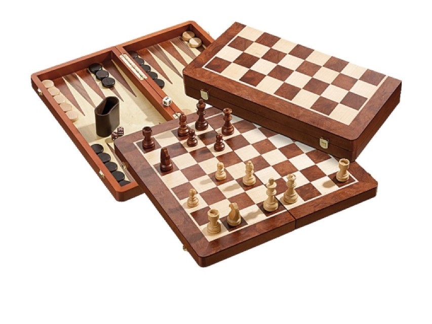 Schach & Dame & Backgammon Größe 34 x 34 cm mit Figuren im Holzkasten NEU OVP 