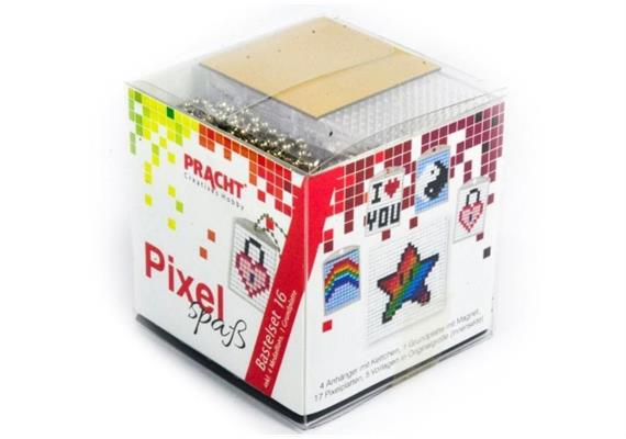 Pixel Bastelset 16 Regenbogen, I Love You, Ying und Yang, Stern
