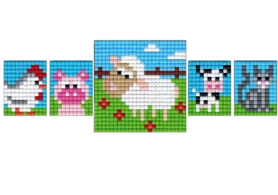 Pixel Bastelset 18 Huhn, Schwein, Kuh, Katze, Schaf