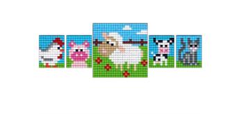 Pixel Bastelset 18 Huhn, Schwein, Kuh, Katze, Schaf