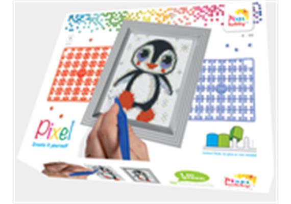 Pixel Geschenkbox mit 23 Pixel Vierecke - Pinguin