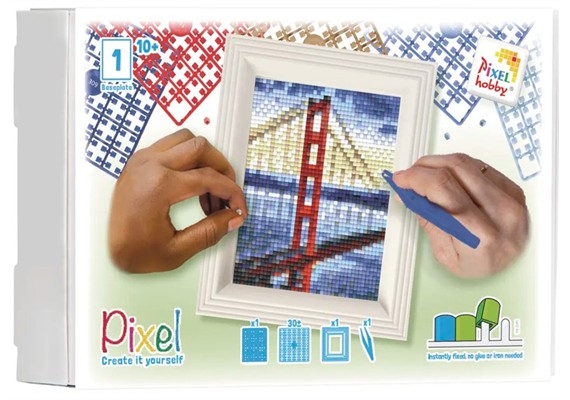 Pixel Geschenkbox mit 30 Pixel Vierecke - Golden Gate Bridge
