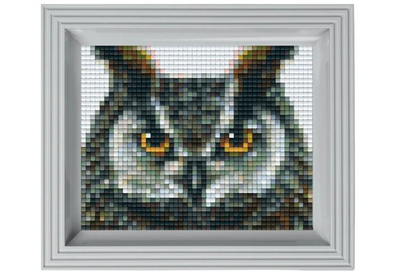 Pixel Geschenkbox mit 36 Pixel Vierecke - Eule