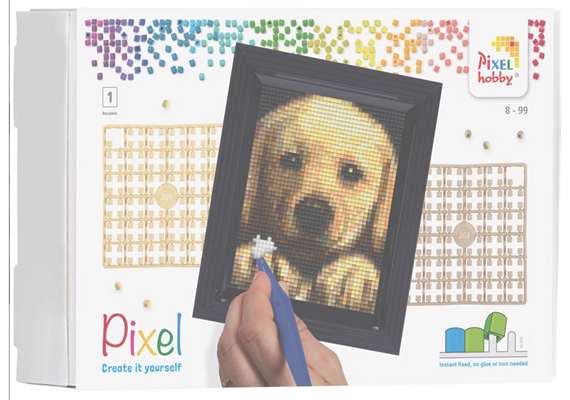 Pixel Geschenkverpackung - Welpe mit Rahmen