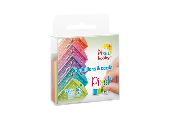 Pixel Set mit 5 Medaillon und Farbkordeln bunte Farben