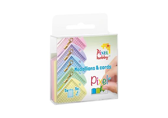 Pixel Set mit 5 Medaillon und Farbkordeln pastellfarben transparent