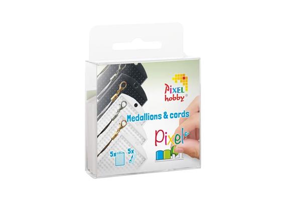 Pixel Set mit 5 Medaillon und Farbkordeln schwarz/weiss