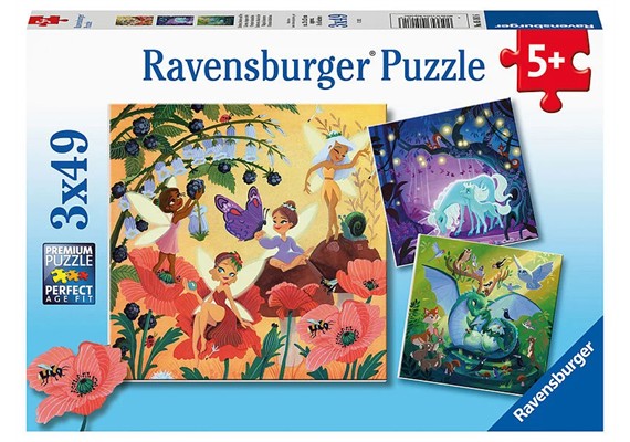 Ravensburger Puzzle 05181 Einhorn, Drache und Fee 3 x 49 Teile