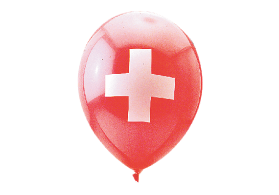 Rundballons Ø 33 cm, rot, CH-Kreuz 100er Pack