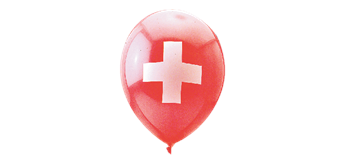 Rundballons Ø 33 cm, rot, CH-Kreuz 100er Pack