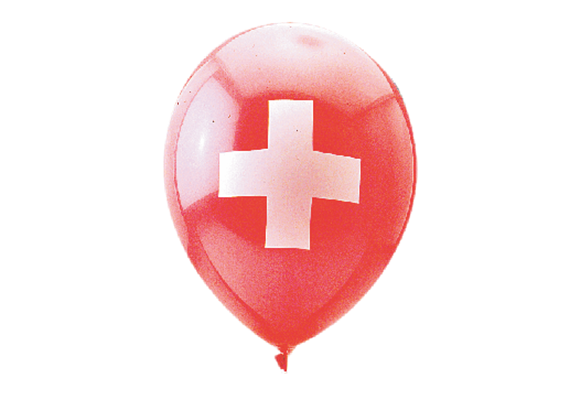 Rundballons Ø 33 cm, rot, CH-Kreuz, 20 Stück