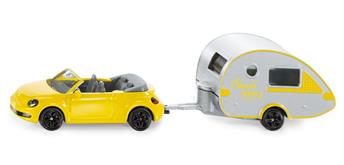 Siku 1629 - VW Beetle Cabriolet mit Wohnanhänger 1:55