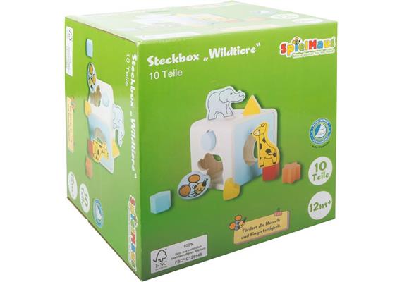 SpielMaus Holz Steckbox Wildtiere, 9 Teile