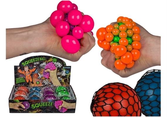 Squeezy-Ball im Netz 7cm, 4-farbig sortiert