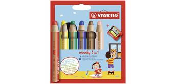 Stabilo - 6 Buntstifte woody 3in1 mit Spitzer 10 cm