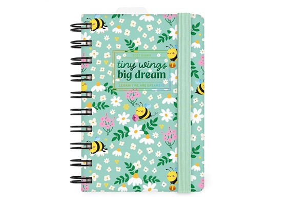 Tagesplaner für 12 Monate mit Spiralbindung - Small - 2027 - Bee -Green