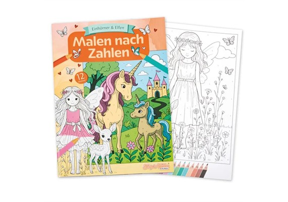 TapirElla 13058 Malbuch Malen nach Zahlen, Einhörner und Elfen