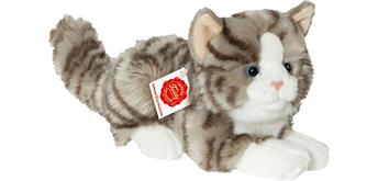 Teddy Hermann Katze liegend grau, ca. 20 cm