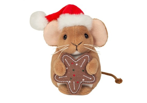 Teddy Hermann Plüsch Weihnachtsmaus mit Keks braun 11 cm