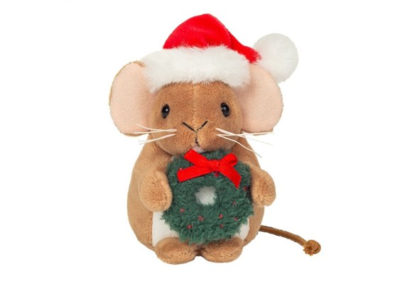 Teddy Hermann Plüsch Weihnachtsmaus mit Kranz braun 11 cm