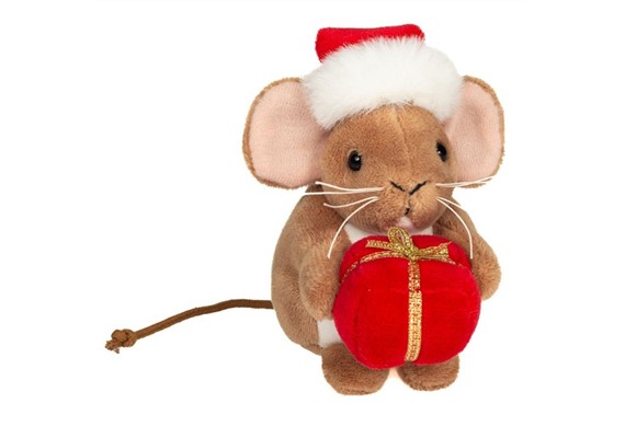 Teddy Hermann Weihnachtsmaus mit Geschenk braun 11 cm