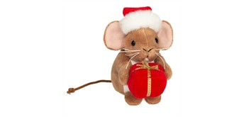Teddy Hermann Weihnachtsmaus mit Geschenk braun 11 cm