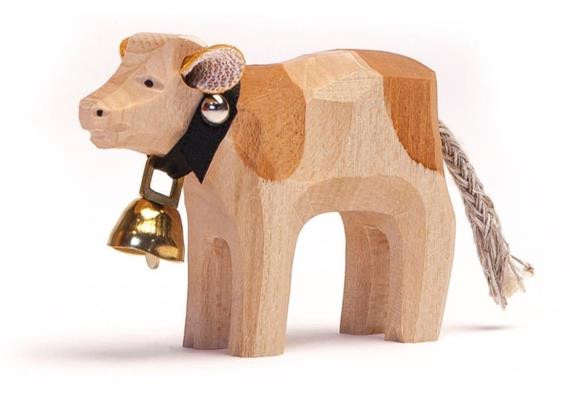 Trauffer 1940 Fleckvieh Kalb mit Glocke handgeschnitzt