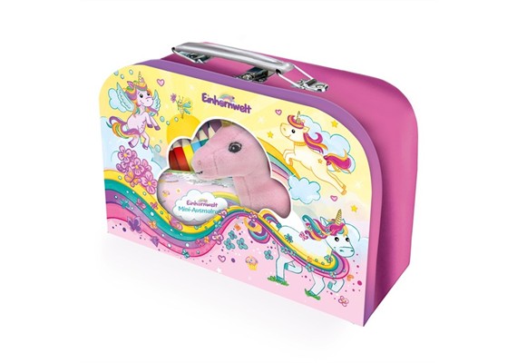 Trötsch 81133N Kinderkoffer mit Fenster und Glitzerfolie gefüllt Einhornwelt