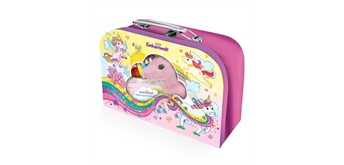 Trötsch 81133N Kinderkoffer mit Fenster und Glitzerfolie gefüllt Einhornwelt