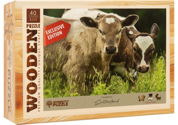 Wooden City - Mini-Puzzle Holz Kälber 40 Teile